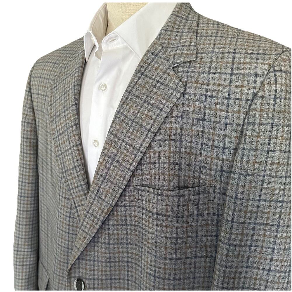 Walter Sewell Sport coat Men 48R 90s Gray Blue Plaid Vintage Perfect